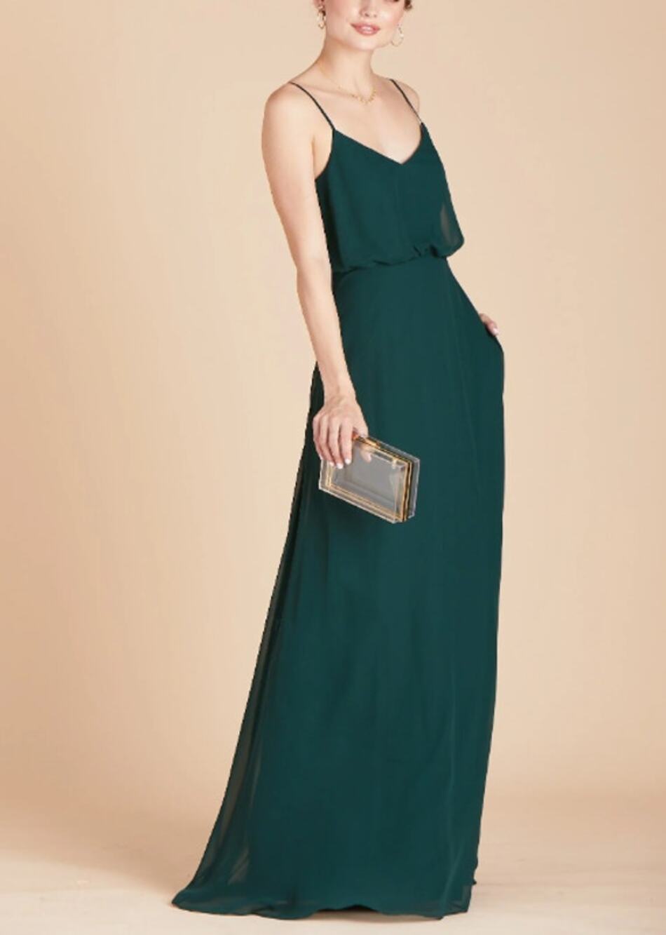 Birdy Grey Emerald Green Gwennie Dress Womens L Chiffon Sleeveless Maxi V-Neck